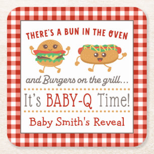 BABY-Q themed gender reveal napkins Square Paper Coaster