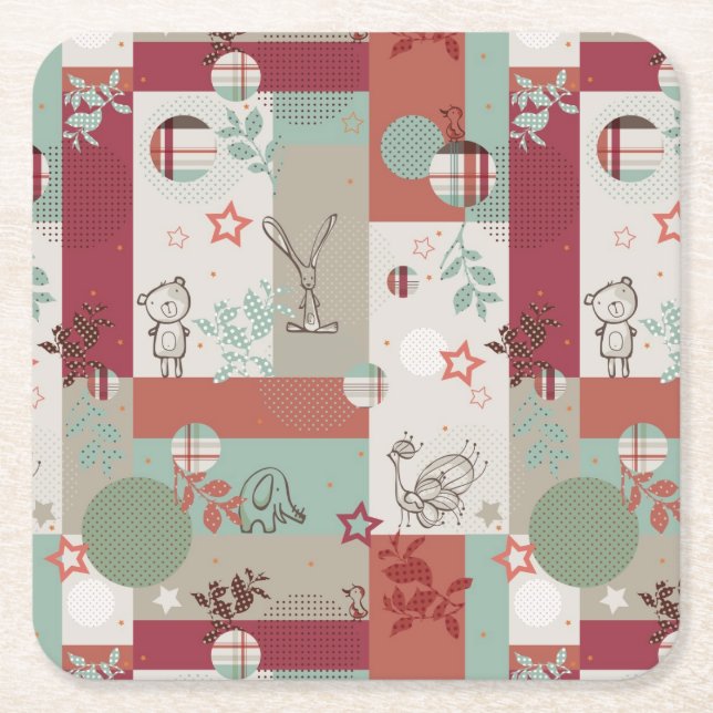 Baby Quilt Pattern 2 Square Paper Coaster (Front)