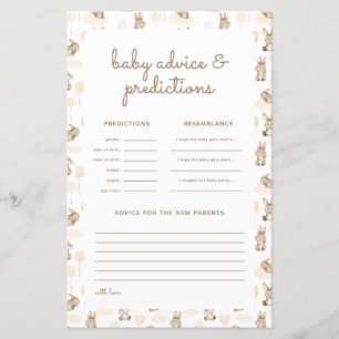 Baby Rabbit Baby Shower Predictions & Advice Card