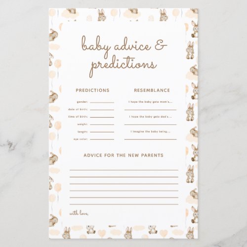 Baby Rabbit Baby Shower Predictions  Advice Card