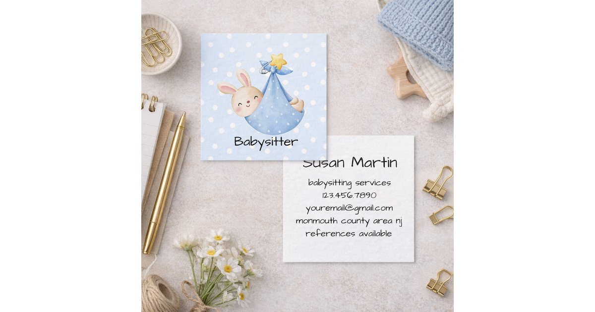 Svp Rabbit Baby Rabbit Blue Cloth Babysitter Square Business Card | Zazzle