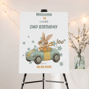 Baby Rabbit Race Cars 2nd Birthday Welcome Foam Board