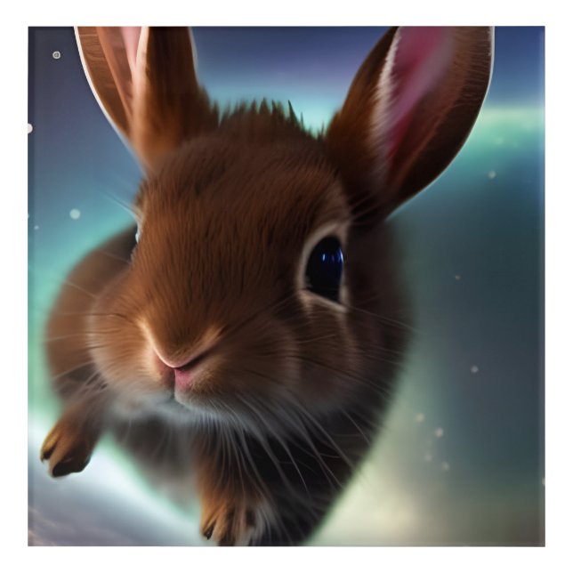 Baby Rabbit Running In Space  Acrylic Print (Front)