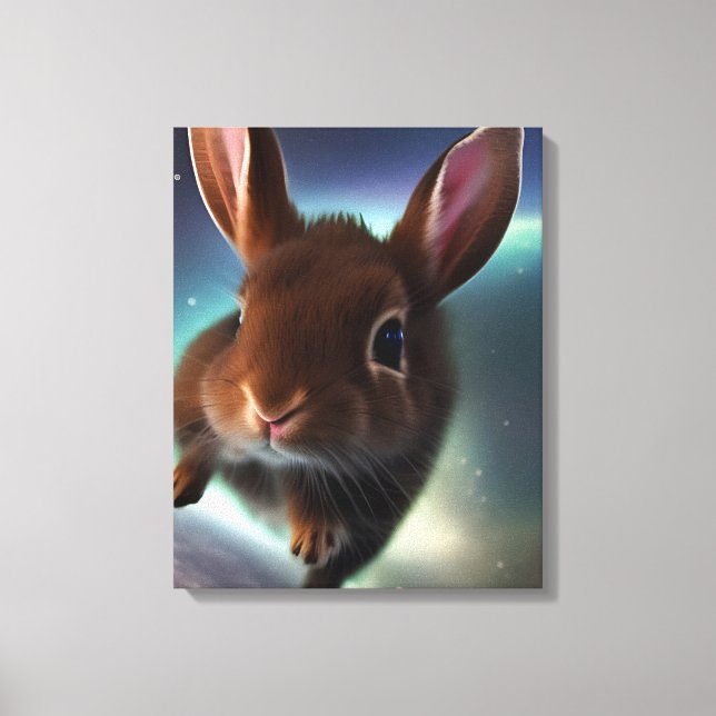 Baby Rabbit Running In Space Canvas Print (Front)