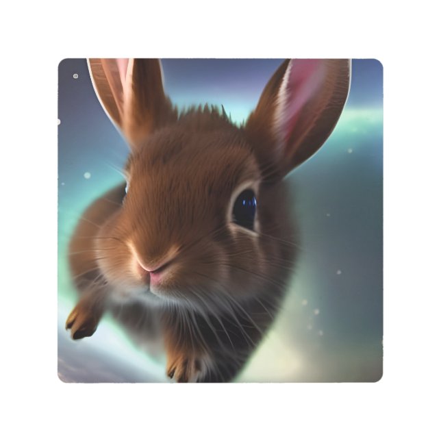 Baby Rabbit Running In Space Metal Print (Front)