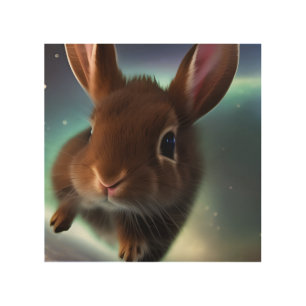 Baby Rabbit Running In Space Wood Wall Art