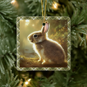 Baby Rabbit Wildlife Portrait Personalized  Ceramic Ornament