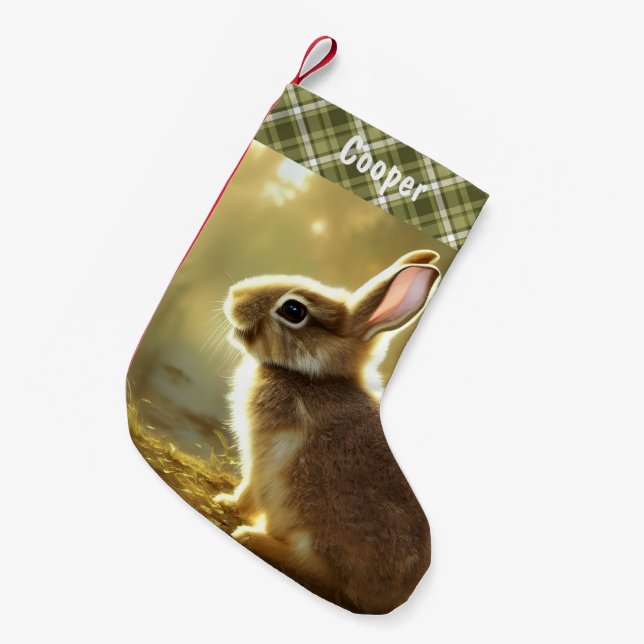 Baby Rabbit Wildlife Portrait Personalized   Small Christmas Stocking (Front (Hanging))