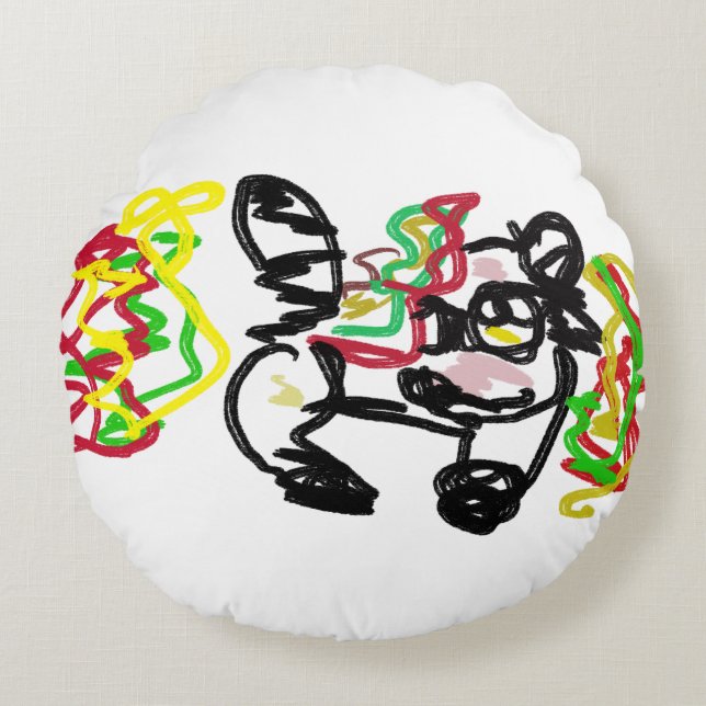 Baby Raccoon Autumn Round Pillow (Front)