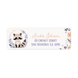 Baby Raccoon Boho Peach Lavender Floral Design - Label