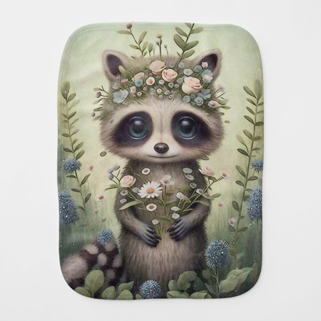 Baby Raccoon Forest Animal | Baby Burp Cloth (Front)