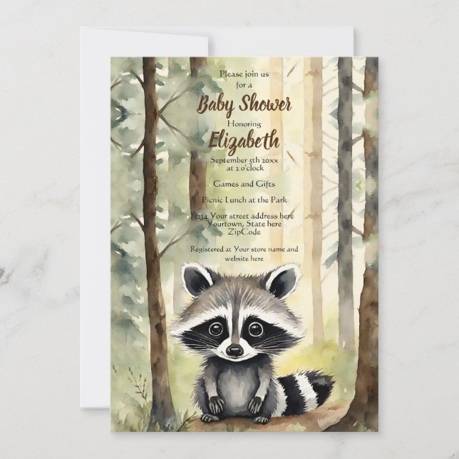 Baby Raccoon Gender Neutral Baby Shower Invitation (Front)