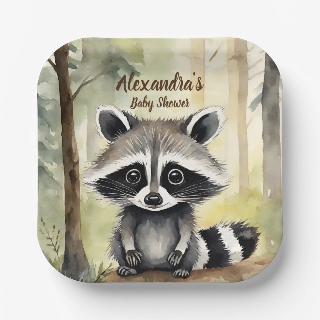 Baby Raccoon Gender Neutral Baby Shower Paper Plates (Front)
