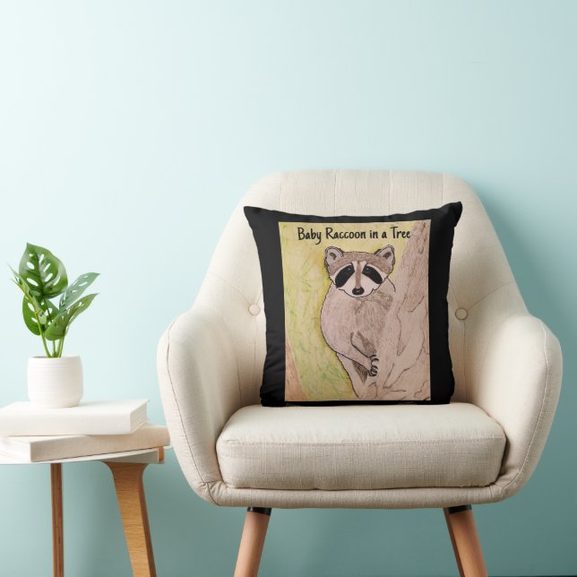 Baby Raccoon in a Tree Throw Pillow (Chair)