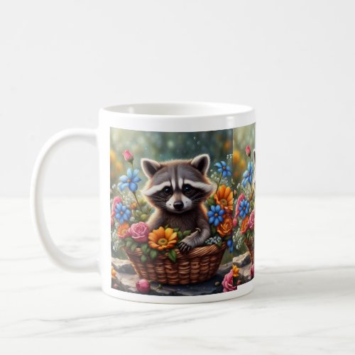 Baby Raccoon in Flower Basket Mug