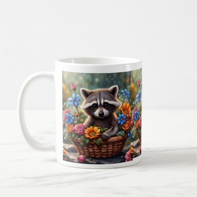 Baby Raccoon in Flower Basket Mug (Left)