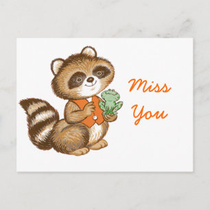 Baby Raccoon in Orange Vest with Best Friend Frog Postcard