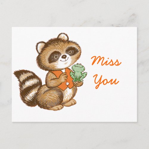 Baby Raccoon in Orange Vest with Best Friend Frog Postcard