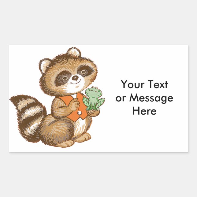 Baby Raccoon in Orange Vest with Best Friend Frog Rectangular Sticker (Front)
