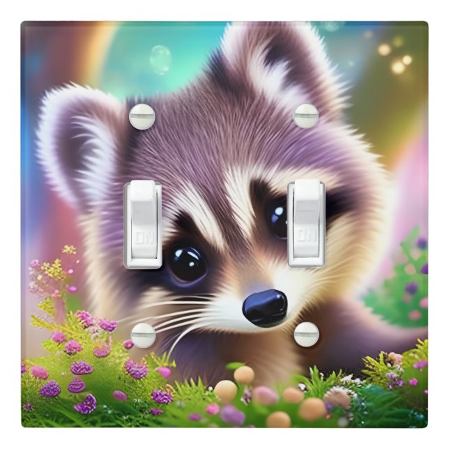 Baby Raccoon Light Switch Cover (In Situ)