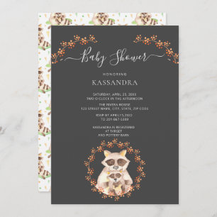 Baby Raccoon & Mother Floral Wreath Baby Shower Invitation