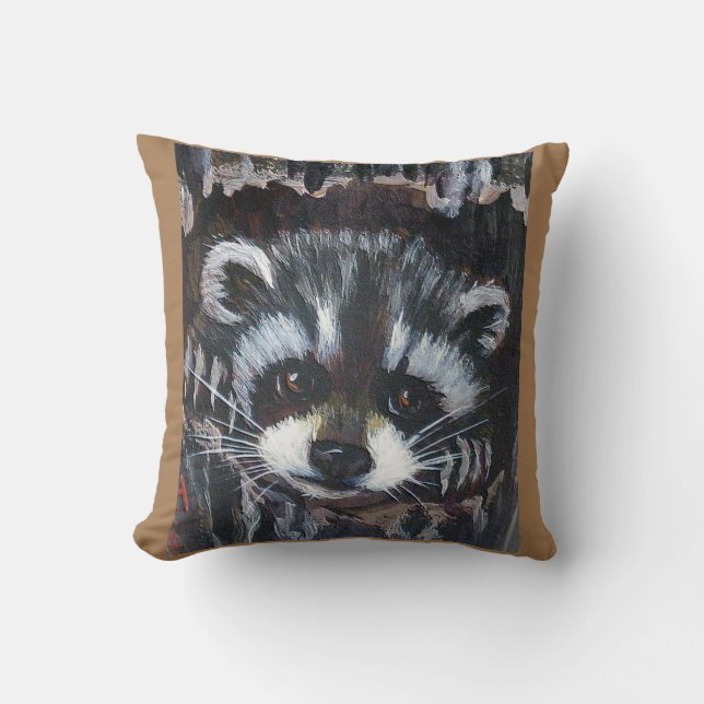 BABY RACCOON PEEKING THROW PILLOWS (Front)