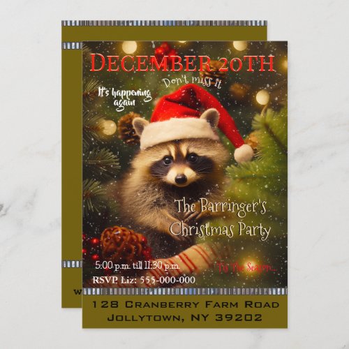 Baby Raccoon Santas Christmas Party Invitation