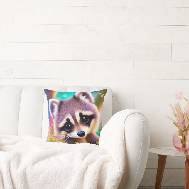 Baby Raccoon Throw Pillow (Couch)