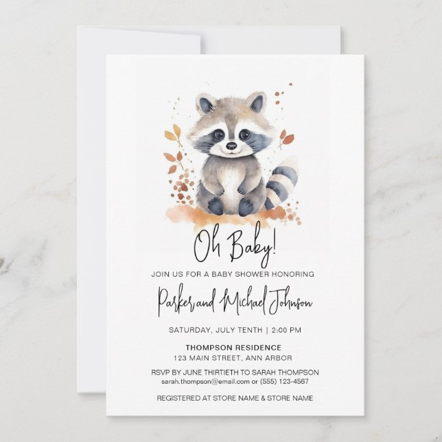 Baby Raccoon Woodland Animal Baby Shower Invitation (Front)
