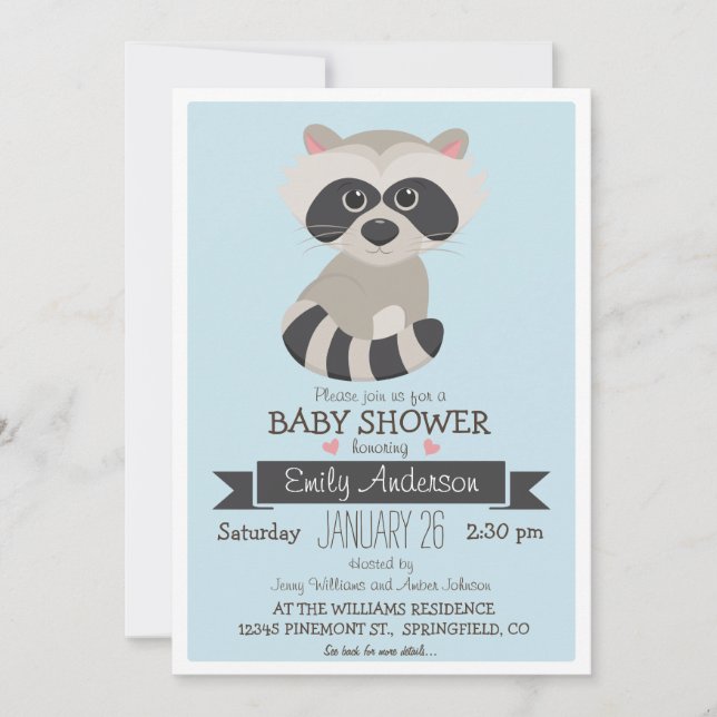 Baby Raccoon, Woodland Baby Shower or Sprinkle Invitation (Front)