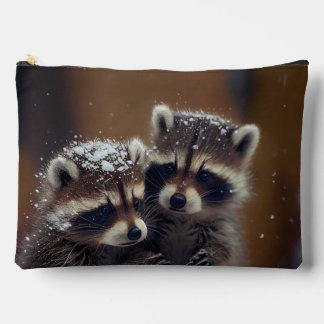 Baby Raccoons Huddle in Falling Snow Accessory Pouch