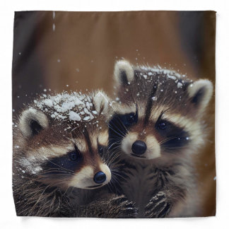 Baby Raccoons Huddle in Falling Snow Bandana