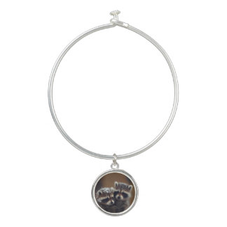 Baby Raccoons Huddle in Falling Snow Bangle Bracelet
