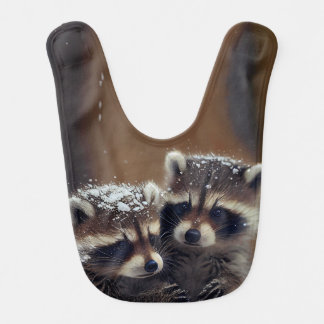 Baby Raccoons Huddle in Falling Snow Bib