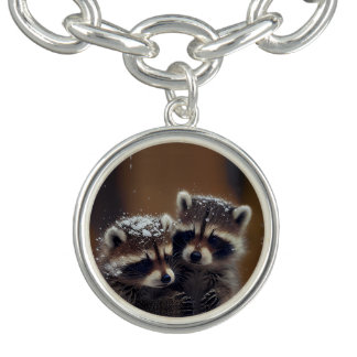 Baby Raccoons Huddle in Falling Snow Bracelet