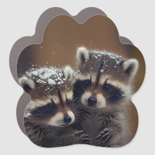 Baby Raccoons Huddle in Falling Snow Car Magnet