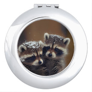 Baby Raccoons Huddle in Falling Snow Compact Mirror