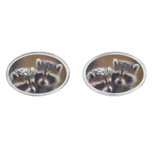 Baby Raccoons Huddle in Falling Snow Cufflinks