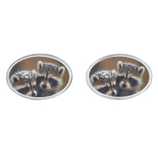 Baby Raccoons Huddle in Falling Snow Cufflinks