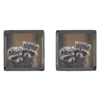Baby Raccoons Huddle in Falling Snow Cufflinks