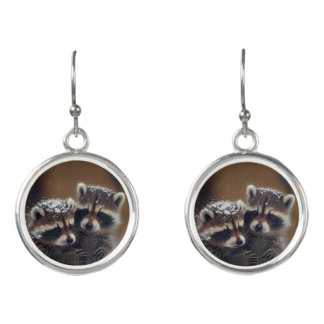 Baby Raccoons Huddle in Falling Snow Earrings