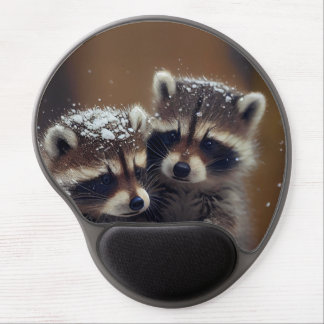 Baby Raccoons Huddle in Falling Snow Gel Mouse Pad