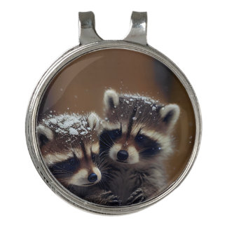 Baby Raccoons Huddle in Falling Snow Golf Hat Clip
