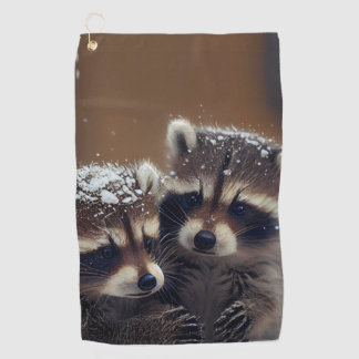 Baby Raccoons Huddle in Falling Snow Golf Towel