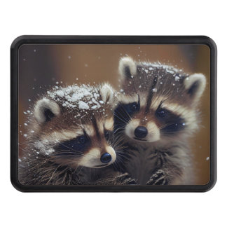 Baby Raccoons Huddle in Falling Snow Hitch Cover