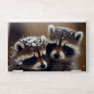 Baby Raccoons Huddle in Falling Snow HP Laptop Skin