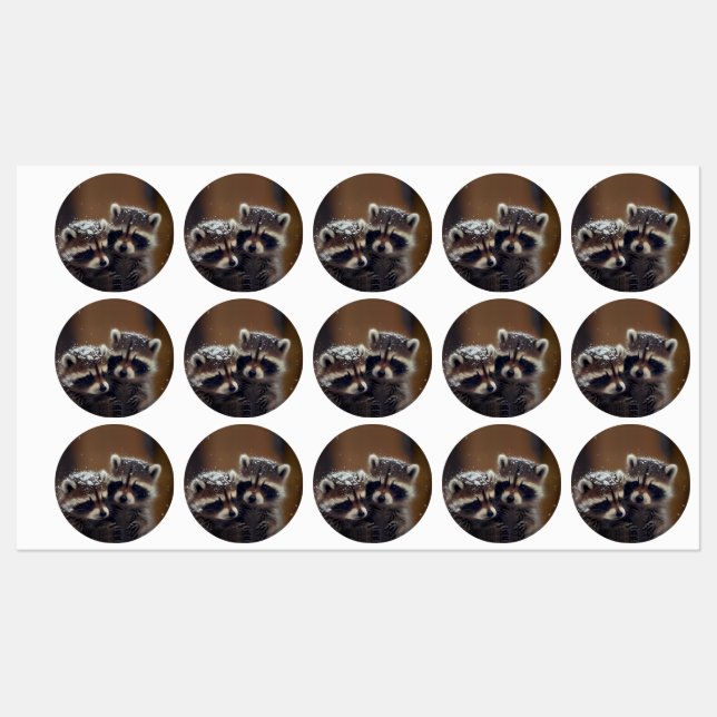 Baby Raccoons Huddle in Falling Snow Labels (Sheet)
