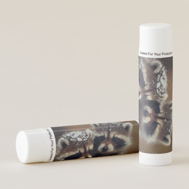 Baby Raccoons Huddle in Falling Snow Lip Balm (Front)