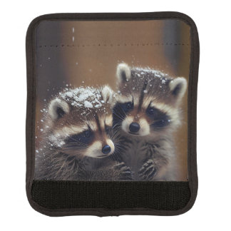 Baby Raccoons Huddle in Falling Snow Luggage Handle Wrap
