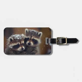 Baby Raccoons Huddle in Falling Snow Luggage Tag